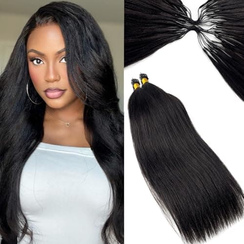 Crochet Human Hair for Black Women Light Yaki Straight Crochet Human Hair Bundles #1B Natural 22 Inch Long Yaki Straight Crochet Hair Pre Separated Reusable Real Human Hair Extensions for Micro Knots - Image 1