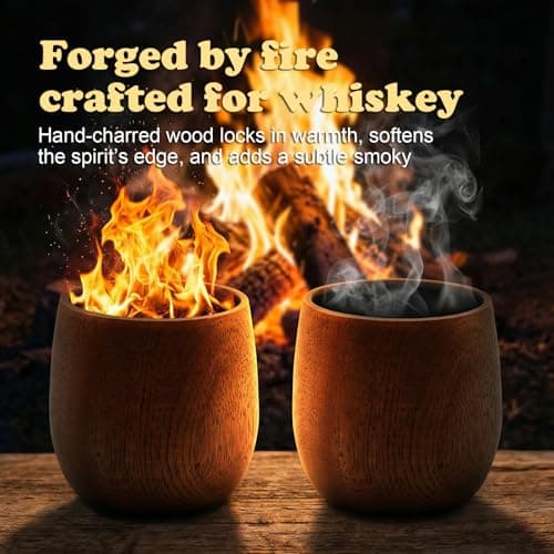 Shugahn Charred Wooden Bourbon Whiskey Glasses 2-Pack | Handcrafted Old Fashioned Tumbler | Premium Gift for Men & Whiskey Lovers - Thumbnail 4