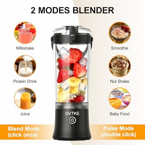 GVTKE Portable Blender Dual Mode 18000RPM 20Oz Blending Cup Ice Crushing Smoothie Frozen Fruit Mini Home Gym Travel(Black) - Thumbnail 3