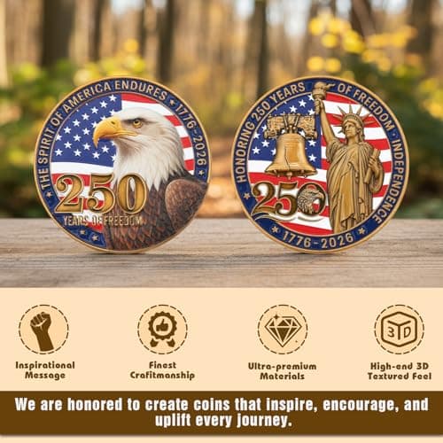 USA 250th Anniversary Commemorative Coin,Patriotic Bald Eagle & Statue of Liberty Design with U.S. Flag and Liberty Bell,1776–2026 America 250 Years of Freedom Coin - Thumbnail 6