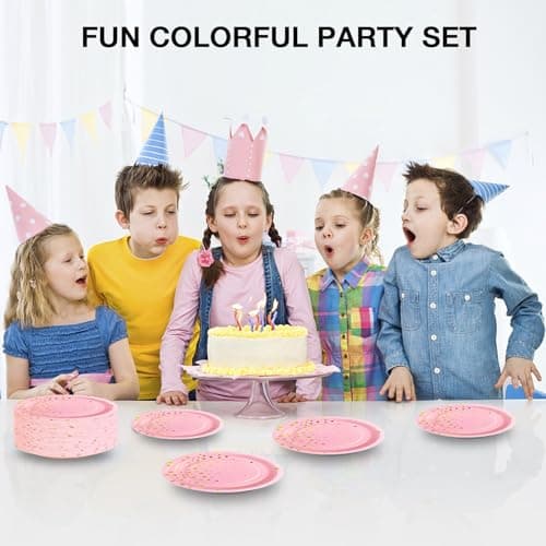 Pink Gold Paper Plates for Party, 7" Thickened Gold Dot Disposable Plates (50pcs), Birthday Cake Dessert Plates for Indoor/Outdoor Party Supplies&Decoration, Ideal for Birthday, Wedding, Baby Shower - Thumbnail 6
