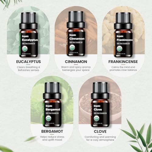 Organic Essential Oils Gift Set, Top 10x10ML-100% Pure Natural Aromatherapy for Diffusers, Humidifiers, Candle Making, Peppermint, Tea Tree, Lavender, Frankincense, Lemongrass, Eucalyptus & More - Thumbnail 5