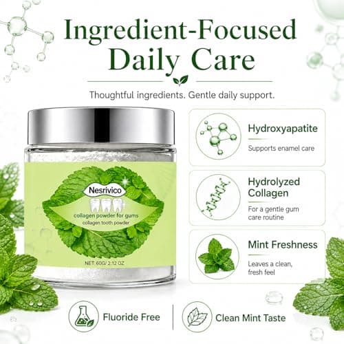 Collagen Tooth Powder for Gum with Hydroxyapatite Care & Enamel Support - Remineralizing Tooth Powder for Gum 2.12OZ Natural Oral Powder for Sensitivity, Travel-Friendly (Mint) - Thumbnail 3