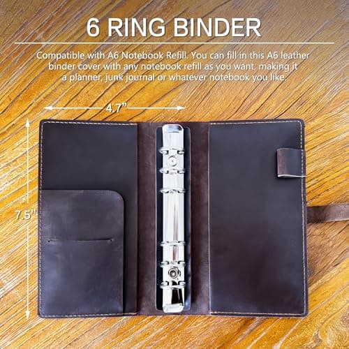 GDCELPA A6 Leather Binder Cover with Card Holder 6 Ring Notebook Cover for Budget Personal Planner Compatible with A6 Binder Paper - Thumbnail 4