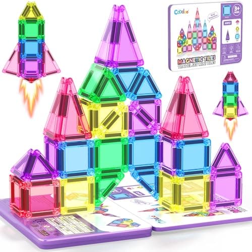 Coodoo Mini Magnetic Tiles Set with Iron Box, Travel Essentials Portable Magnet Building Blocks, Montessori Educational Sensory Toys for Toddlers 3+ Boys Girls Birthday Gift Classroom Must Haves - Image 1
