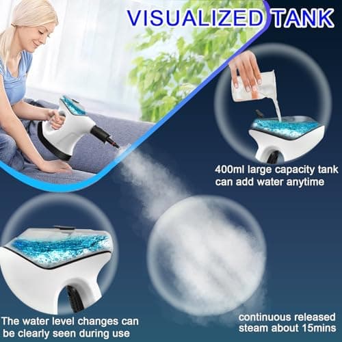 Handheld Steam Cleaner for Home, 10S Immediate Heat Hand Held Steam Cleaner, with Visualized Large Water Tank & 9 PCS Accessories & Safety Lock, for Kitchen,Couch,Floor,Window,Car (WHITE+BLACK) - Thumbnail 2