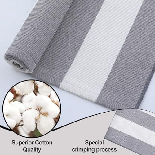 OLANLY Grey and White Striped Rug 3' x 5' – Washable Cotton Indoor Outdoor Doormat for Front Door, Entryway, Kitchen, Porch, Patio Decor - Thumbnail 5