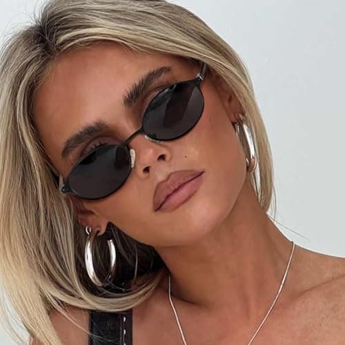 SODQW Trendy Oval Sunglasses for Women Small Gold Frame Fashion Designer Ladies Shades with UV400 Protection - Thumbnail 2