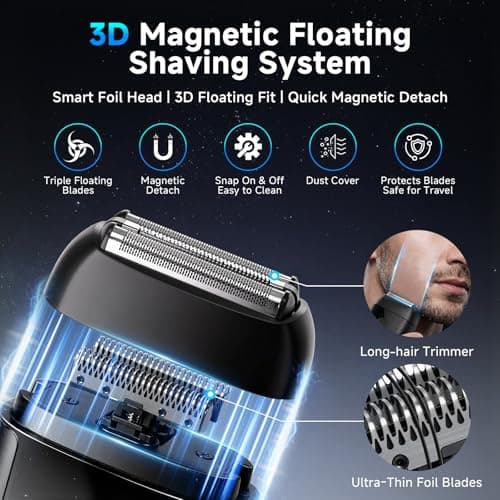 Electric Foil Shavers for Men: Mini Electric Razor with 3 Floating Blades, IPX7 Waterproof Foil Shaver, USB-C Rechargeable Shavers for Men with Travel Lock, Compact Grooming Gift for Home & Travel - Thumbnail 2
