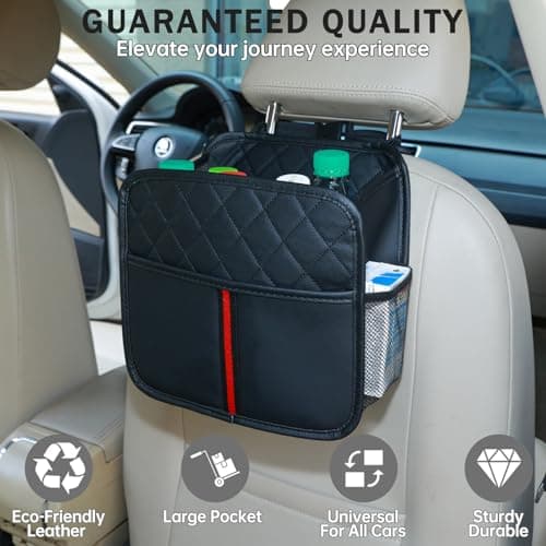 Car Seat Back Organizer with Storage Pockets, 2 Pack Multi Hanging Car Seat Organizer Backseat Car Organizer, Leather Backseat Car Organizer for Kids & Adults with Cup Holders Car Travel Accessories - Thumbnail 2