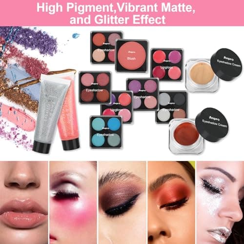 Anpro All-In-One Makeup Kit for Girls 10-12 with Case, Pro Teen Makeup Set, Tween Makeup Kit for Teens Women, Full Make Up Starter Kit with Brushes, Lipstick, Eye Shadow, Palette, Blush, Glitter Gel - Thumbnail 3