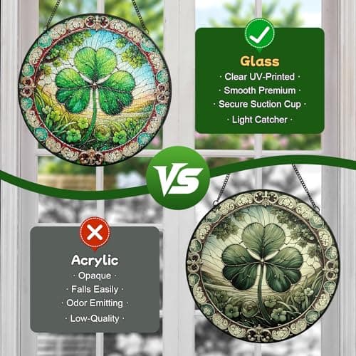 Stained Glass Window Hanging, Shamrock Suncatcher Decor, Clover Wall Art Ornament Decorations for Home Bedroom Garden Farmhouse, Birthday Housewarming Gift for Women Mom, 7.8 Inch - Thumbnail 5