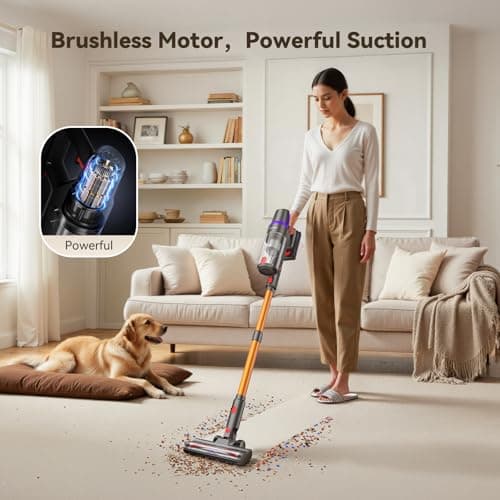 TechRise Cordless Vacuum Cleaner, 500W/45Kpa Stick Vacuum for Home, Anti-Tangle Brush & 8-in-1 Self-Standing, Up to 60Mins Runtime Lightweight with LED Display for Hardwood Floor,Carpet,Pet Hair - Thumbnail 2