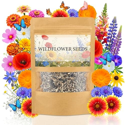 LUOJIBIE Wildflower Seeds Bulk, 10,000+ Flowers Seeds for Planting Outdoor, 16 Varieties Annual & Perennial Flowers Seeds Mix Color for Garden, 2 Oz Packet, Non-GMO, Attracts Pollinators, Easy to Grow