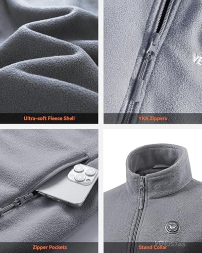 Venustas Men's Fleece Heated Jacket with Battery Pack, Soft Lightweight Heated Coat for Outdoor - Thumbnail 4