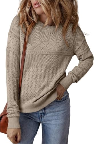 SHEWIN Womens Fall Fashion 2025 Long Sleeve Sweater Crewneck Knit Tops Lightweight Pullover Jumpers Crochet Sweaters for Women, Smoke Gray, L - Image 1