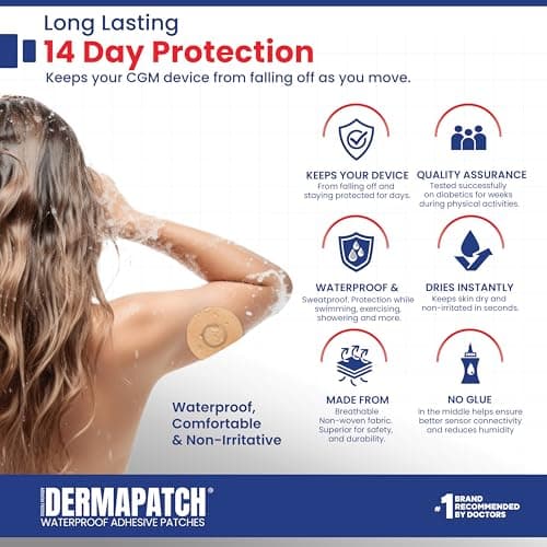 25-Pack CGM Adhesive Patches to Secure CGM Sensor, Waterproof and Latex Free CGM Sensor Patches for 7 Days,Pre-Cut Adhesive Tape, Continuous Glucose Monitor Protection Cover, No Glue in Middle (Tan) - Thumbnail 5