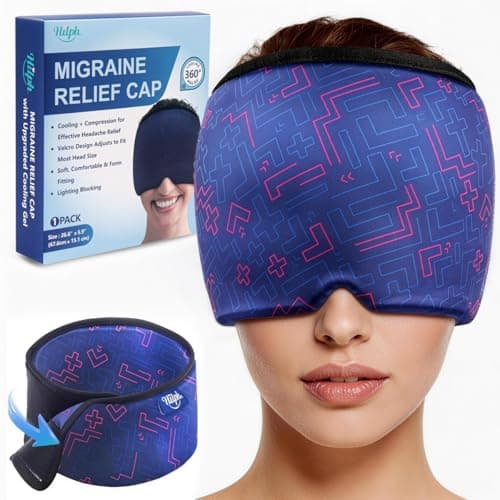 Hilph Adjustable Migraine Relief Cap with Thickened Gel Cold Compress, Headache Relief Cap, Face Cooling Mask Gel Head Wrap for Tension, Stress & Hangover, Soothing Gifts for Women Men Blue