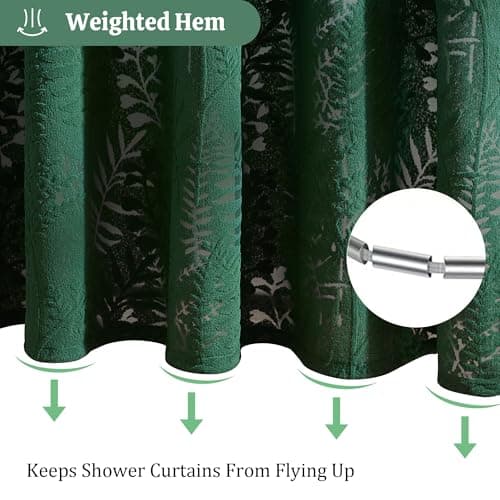 Lameirose Dark Green Shower Curtain Lace Tropical Plant Textured Shower Curtain Sheer Farmhouse Fabric Shower Curtains for Bathroom 72 x 72 - Thumbnail 4