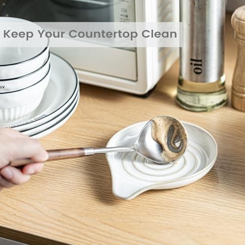 LAUCHUH Spoon Rest, Large Ceramic Spoon Holder for Kitchen Counter Spatula Rest Heat-Resistant Spoon Rest for Stove Top Cooking Utensil Holder, Farmhouse Kitchen Décor for Mother's Day, Cream, 5 Inch - Thumbnail 5