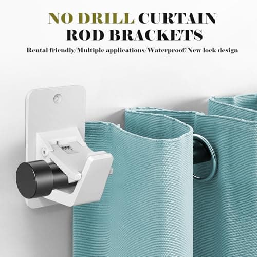 No Drill Curtain Rod Brackets, Universal Curtain Rod Holder, 8 Pack Self Adhesive Curtain Rod Bracket Heavy Duty 30 LB, Nail Free Curtain Rod Bracket for Bathroom, Bedroom, Livingroom, Kitchen, White - Thumbnail 3