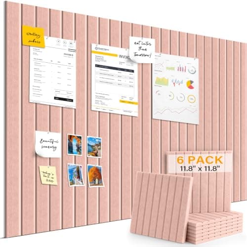 Large Felt Bulletin Board，36" x 24" 6 Pack Cork Board Alternative for Walls,Felt Wall Tiles for Office & Home Decor,Pin Board with 15 Pcs Pushpins and 40 Adhesive Tabs-Pink