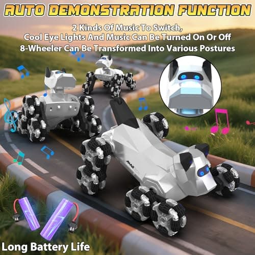 Ruxrcni Robot Dog Toy, 2.4 GHz Remote & Gesture Control, RC Stunt Cars with Music Light Eyes 2 Rechargeable Batteries, Toy for Kids Boys Girl Christmas Birthday Gifts - Thumbnail 3