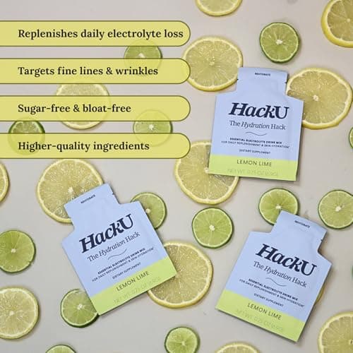 HackU Hydration Hack Electrolyte & Skin Hydration Packets – Sugar Free, Bloat-Free Drink Mix with Magnesium, Hyaluronic Acid & Ceramides for Daily Glow & Moisture Support - Thumbnail 5