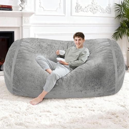 Homguava 6FT Bean Bag Chair Giant Bean Bag Chairs for Adults with Memory Foam Filled,Beanbag Chair with Soft Faux Fur Cover,Comfy Bean Bag Sofa Lounger for Living Room,Game Room,Bedroom - Thumbnail 3