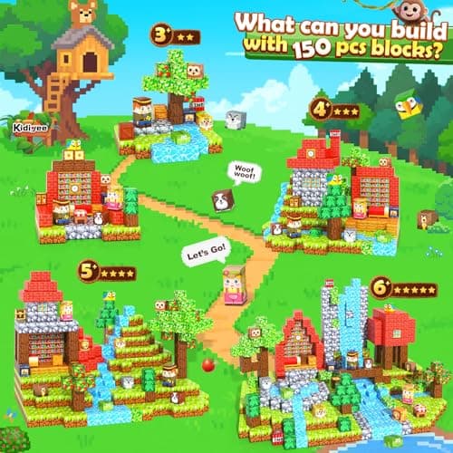 150PCS Magnetic Blocks - Mine Magnet World Forest Animal Set, Magnet Toys Games for Kids Ages 4-6 6-8 8-12, Magnetic Building Blocks for Boys & Girls, STEM Montessori Sensory Toys for Kids Ages 3+ - Thumbnail 3