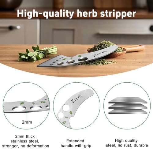Plys Herb Stripper Tool for Basil - Stainless Steel Kitchen Herb Cutter 9 Holes, Unique Chef Tools for Kale, Chard, Collard Greens, Rosemary, Thyme, Parsley, 2026 Professional Kitchen Gadgets - Thumbnail 2