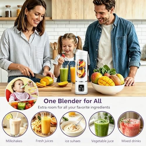 Portable Blender Electric USB-C,18OZ Portable juicer Shakes and Smoothies Blender, Citrus juicer,Small blenders, Comes with cleaning brush and straw,Smart time display,12 blades,with strong blending - Thumbnail 5