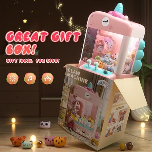 Skirfy Unicorns Claw Machine, Mini Vending Machine with Lights & Music, Adjustable Sound, Candy and Electronic Prize Dispenser, Includes 45 Toys, Candy and Birthday Gift for Kids Girls - Thumbnail 4