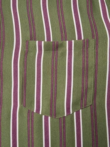 Hardaddy Men's Classic Color Contrast Striped Shirt Long Sleeve Casual Button Down Shirts Blouse Green M - Thumbnail 4