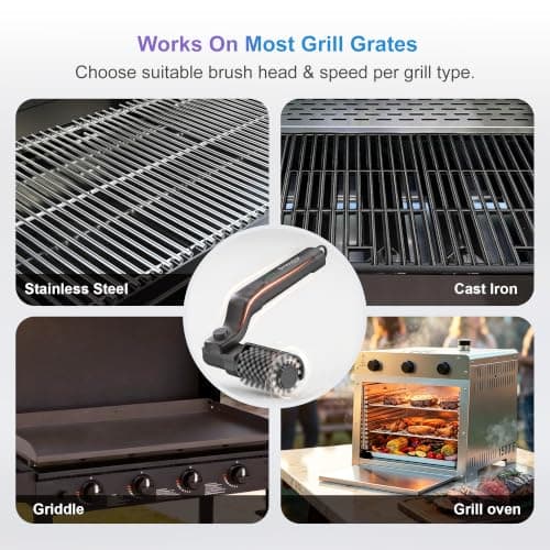 Electric Grill Brush, 20kg High Torque BBQ Cleaner with 3 Speed Modes, Reinforced Steel Bristle Scrubber, Type-C Rechargeable, Safe for Cast Iron & Porcelain Grates - Thumbnail 5
