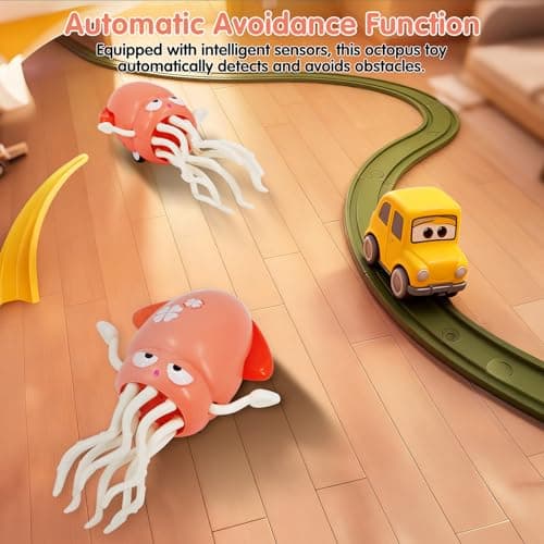 LOriom Rechargeable Dancing Octopus Toy for Kids, Electric Interactive Toy with LED Lights & Music, Automatic Obstacle Avoidance, 2 Modes (Upright/Crawl), Gift for Boys Girls Aged 3 4 5 6 (Powder) - Thumbnail 3