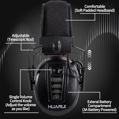 HUARUI Adjustable Electronic Shooting Ear Protection,Sound Amplification Electronic Hunting Earmuff,NRR 24dB Noise Reduction Headphones for Gun Range-Black - Thumbnail 5