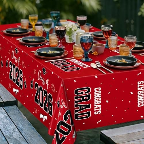 QZYL 4 Pack Graduation Table Cloth, 54" x 108" Red 2026 Graduation Table Decorations, Disposable Grad Party Decorations for College, Rectangle Plastic Tablecloth for Class of 2026 Congrats Grad - Thumbnail 4