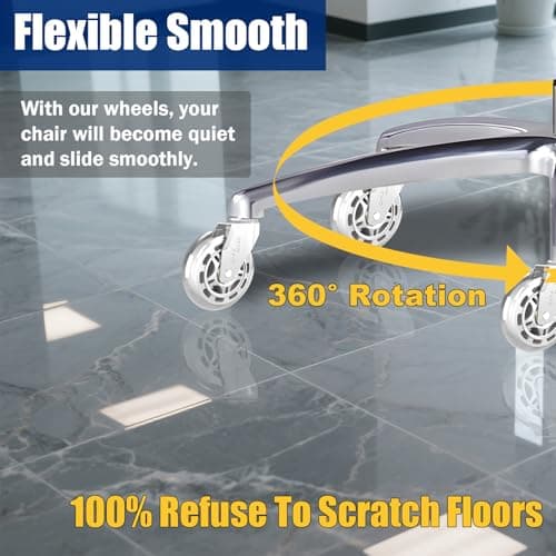 TESUMI White Office Chair Wheels 3" Roller Blade Rubber Chair Casters Replacement, Heavy Duty Quiet No Scratch Gaming Chair Wheel for Hardwood Floor Carpet, Set of 5, 11mm Universal Fit/Not for 1KEA - Thumbnail 6