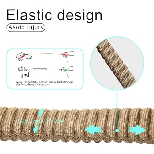 20” Strong Short Leash for Dog, Heavy Duty Bungee Dogs Leash with Padded Handle Car Seatbelt, Small Dog Training Leashs for Large or Medium Dogs - Can be Used with Other leashes (Khaki) - Thumbnail 3
