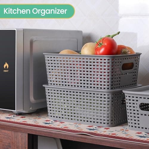 Plastic Storage Baskets with Lid-Plastic Storage Containers Stackable Storage bins: Storage Baskets for Organizing Shelves Drawers Desktop Closet Playroom Classroom Office,8 Pack-Gray10.2x7.2x4.1Inch - Thumbnail 6
