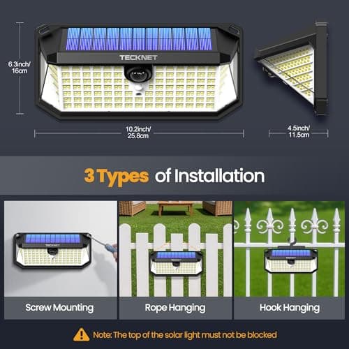TECKNET 546 LED Motion Sensor Outdoor Lights with Remote Control Hook 2Pack - Thumbnail 5