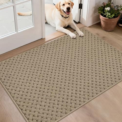 BEQHAUSE Dirt Trapper Door Mat Non-Slip Entryway Rugs Stain Resistant Absorbent Dog Doormats Woven-Look Washable Welcome Floor Doormat for Front Back Door, Dirty Wet Shoes & Paws, 32" x 48", Beige