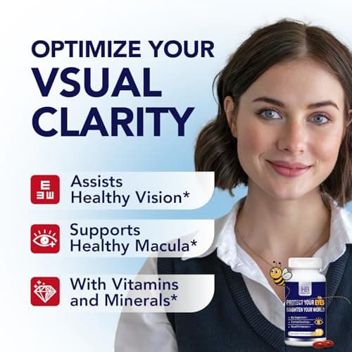 Herbal Bee Eye Supplement - Lutein 10mg, Meso-Zeaxanthin 10mg, Zeaxanthin 2mg - Eye Vitamins Supports Vision, Blue Light Protection & Macular Health - Natural Antioxidant Formula | 90 Softgels - Thumbnail 4