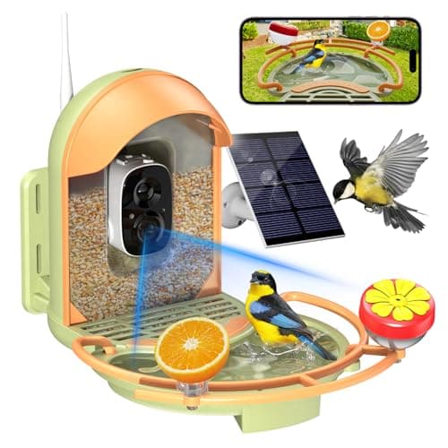 Bird Feeder with Camera, 2K HD Camera Birds Feeder with Bath Wireless Outdoor, Solar Powered Bird Watching with APP Control, Night Vision, Motion Detection Alerts, IP66 Birdfeeder for Backyard, Green