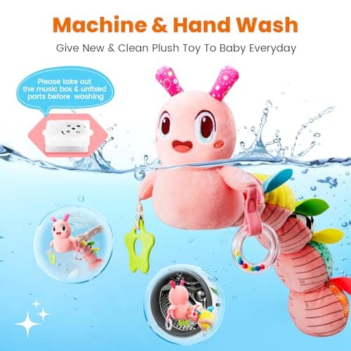 Baby Toys 0-6 Months, Washable Baby Musical Caterpillar Toys with 10 Kid's Songs,Rattles,BabyTeething Toys,Suitable for 0-6, 6-12 Months Infant Tummy Time Toy,Newborn Baby Boy&Gril Gifts(Pink) - Thumbnail 5