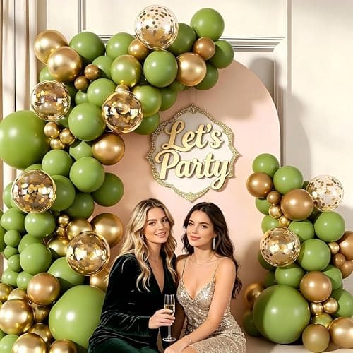 Olive Green Gold Balloon Garland Arch Kit, 160pcs Olive Green Gold Confetti Balloons for Birthday Wedding Bridal Shower Baby Shower Bachelorette Party Decorations - Thumbnail 5