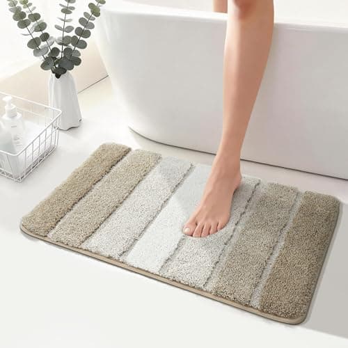 COSY HOMEER Bathroom Rugs 30"x20", Ultra Soft Absorbent Bath Mat with Non-Slip TPR Backing, Machine Washable Shaggy Rug for Bathroom Floor, Beige