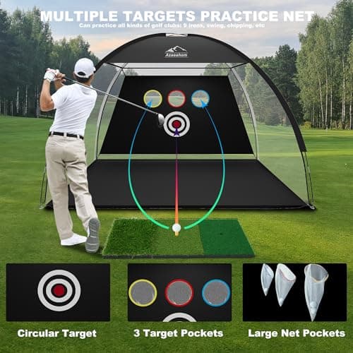 Golf Net, 10x7 Ft Golf Hitting Net with Tri-Turf Mat, Multi-Target Golf Practice Net for Outdoor/Indoor Chipping & Driving, Ideal Gift for Men/Dad/Husband/Golfers - Thumbnail 2