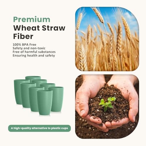 Homienly Plastic Cups Reusable 8 PCS Wheat Straw Cups a Good Alternative Drinking Glasses Cup Plastic Glasses Unbreakable Reusable Dishwasher Safe Cup Microwave Safe Cups with Green Color (20 OZ) - Thumbnail 2